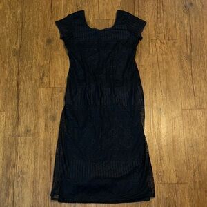 Elegant Black/Navy Crochet Lace Maxi Dress